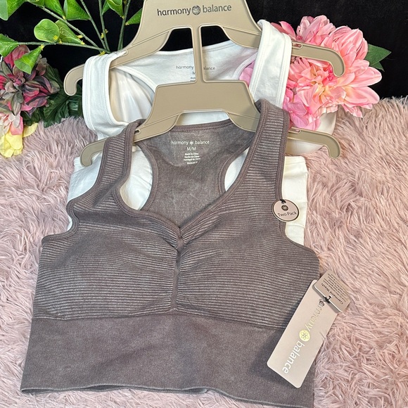 Harmony & Balance Ribbed Sports Bra - Mauve and White - Picture 12 of 14